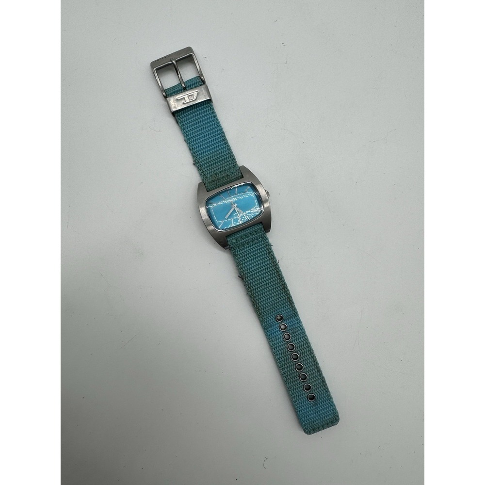 Diesel DZ-2117 Stainless Steel Watch Blue Dial Turquoise Nylon Strap 5 Bar